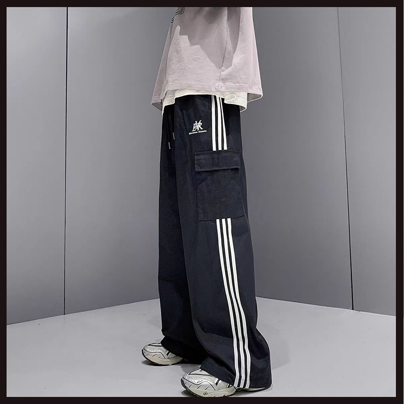 กางเกงชาย  มีแถบข้าง3แถบ กางเกงวอร์มขากว้าง วัยรุ่นสไตล์เกาหลี ไซซ์ M - 3XL กางเกงขายาวทรงตรง  แบบบาง การออก