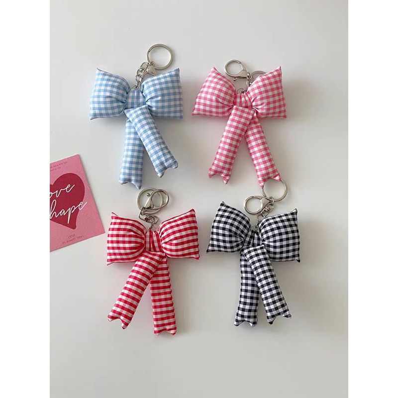 blinkgirl พร้อมส่ง พวงกุญแจ จี้โบว์ ลายสก๊อต สไตล์เกาหลี เป็นผ้าฝ้าย น่ารักมากๆค่า