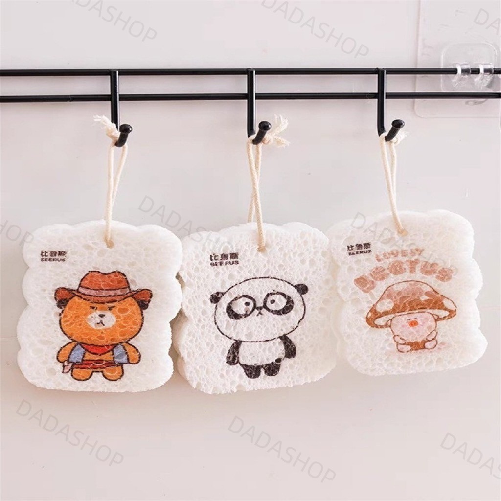ฟองน้ำไม้บีบอัด EH1 ฟองน้ำทำความสะอาดล้างจาน ขจัดคราบ ลายสัตว์น่ารัก อเนกประสงค์
