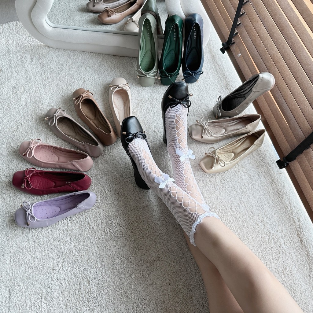 รองเท้าคัชชูผู้หญิง รองเท้าคัชชูส้นแบนแต่งอะไหล่โบว์ Flat หนังPU CayLaShoes (CS590721M)