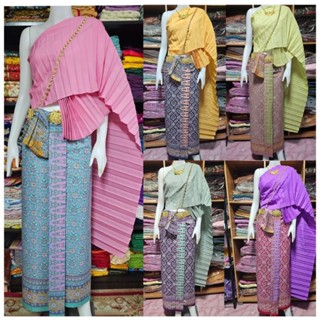 ชุดไทยลายอย่างสไบพีทผ้าด้าน