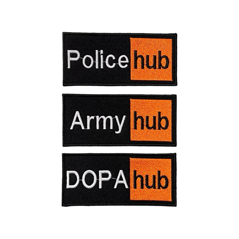 ป้ายผ้า Police hub Army hub DOPA hub ป้ายแบบตีนตุ๊กแก