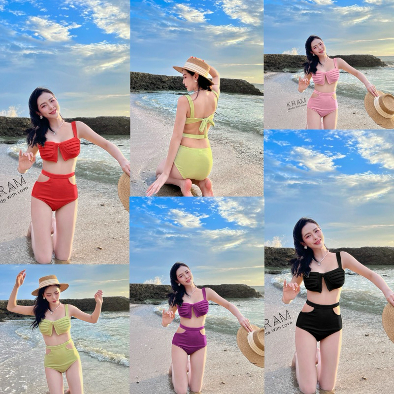 ชุดว่ายน้ำเอวสูงชุดแฟชั่นผ้ากลิตเตอร์นุ่มสวยno.9190