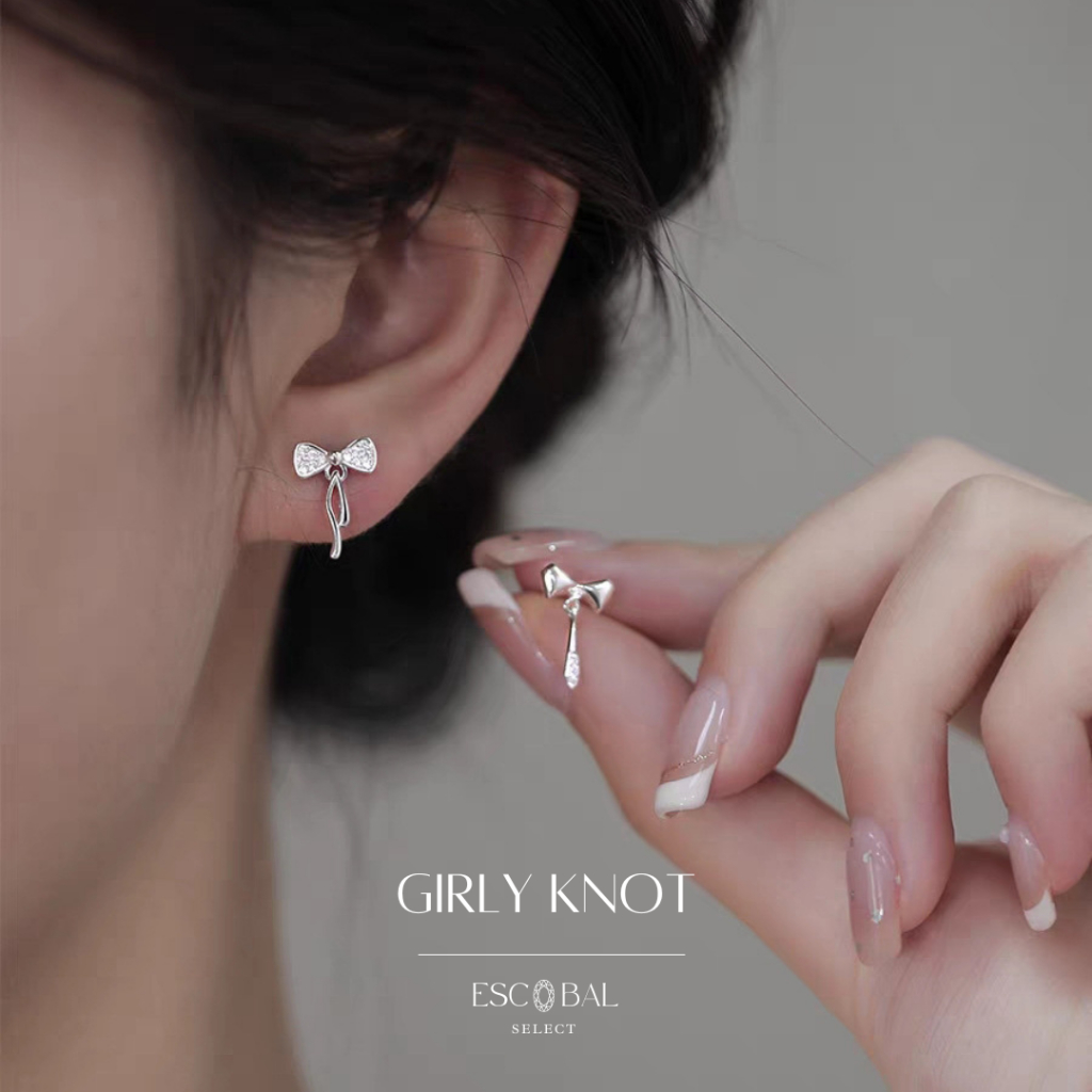 ESCOBAL ต่างหูเงิน Girly Knot  ต่างหูแฟชั่น ต่างหูสวยๆ ดีไซน์สุดเก๋ ต่างหูเพชร Valentine ของขวัญ