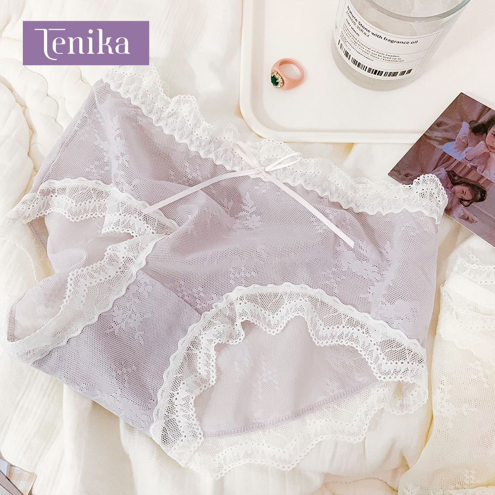TENIKA กางเกงในผู้หญิง ลูกไม้ ตาข่ายระบายอากาศ ยืดหยุ่นสูง ยืดเยอะไม่บาดขา กางเกงชั้นในหญิง Kni-044