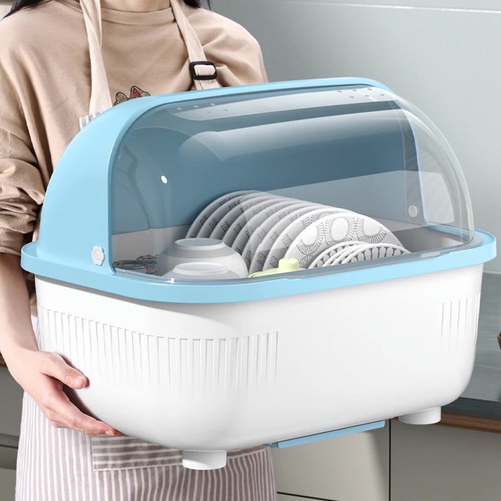 ที่คว่ำจานชาม ที่คว่ำขวดนม กล่องใส่จานชาม มีที่วางตะเกียบอยู่ข้างใน ทรงโค้งมน มีฝาปิด กันฝุ่นละออง กันแมลง  ห่างจากฝุ่น