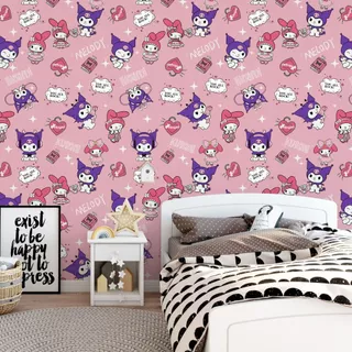 วอลเปเปอร์ติดผนัง Kuromi PVC กาวในตัว กันน้ำ ติดเองได้ กว้าง 45 ซม. Wallpaper Sticker