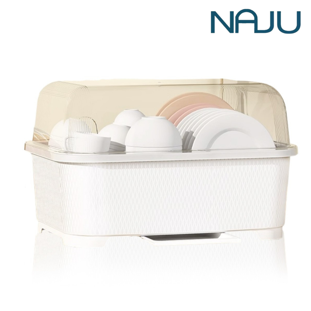 Naju ที่คว่ำจานกันฝุ่น ที่คว่ำจาน กล่องเก็บจาน Dish rack เก็บจาน ถ้วย ช้อนและตะเกียบ สูงสุด30ใบ