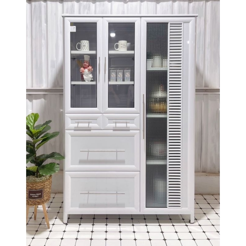 ตู้เก็บจานชาม ตู้ไฮเทค เกล็ดข้าง 2 ลิ้นชัก(ออฟชั่น) โครงสร้างอลูมิเนียม เกรด A -*จัดส่งพร้อมติดตั้งส่งเฉพาะ กทม. ปริมณฑล