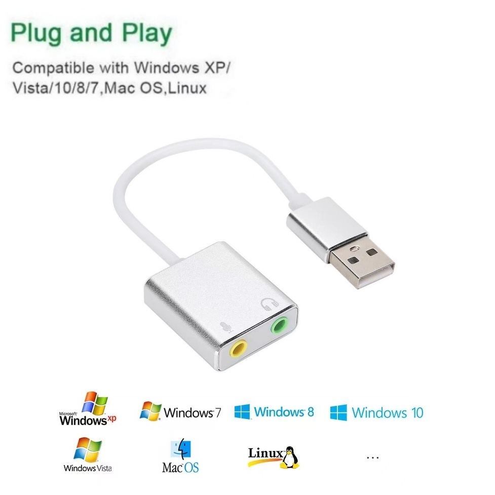 USB  7.1 Sound Card 3.5MM อะแดปเตอร์เสียง USB การ์ดไมโครโฟนหูฟัง การ์ดเสียงสำหรับคอมพิวเตอร์ พีซี