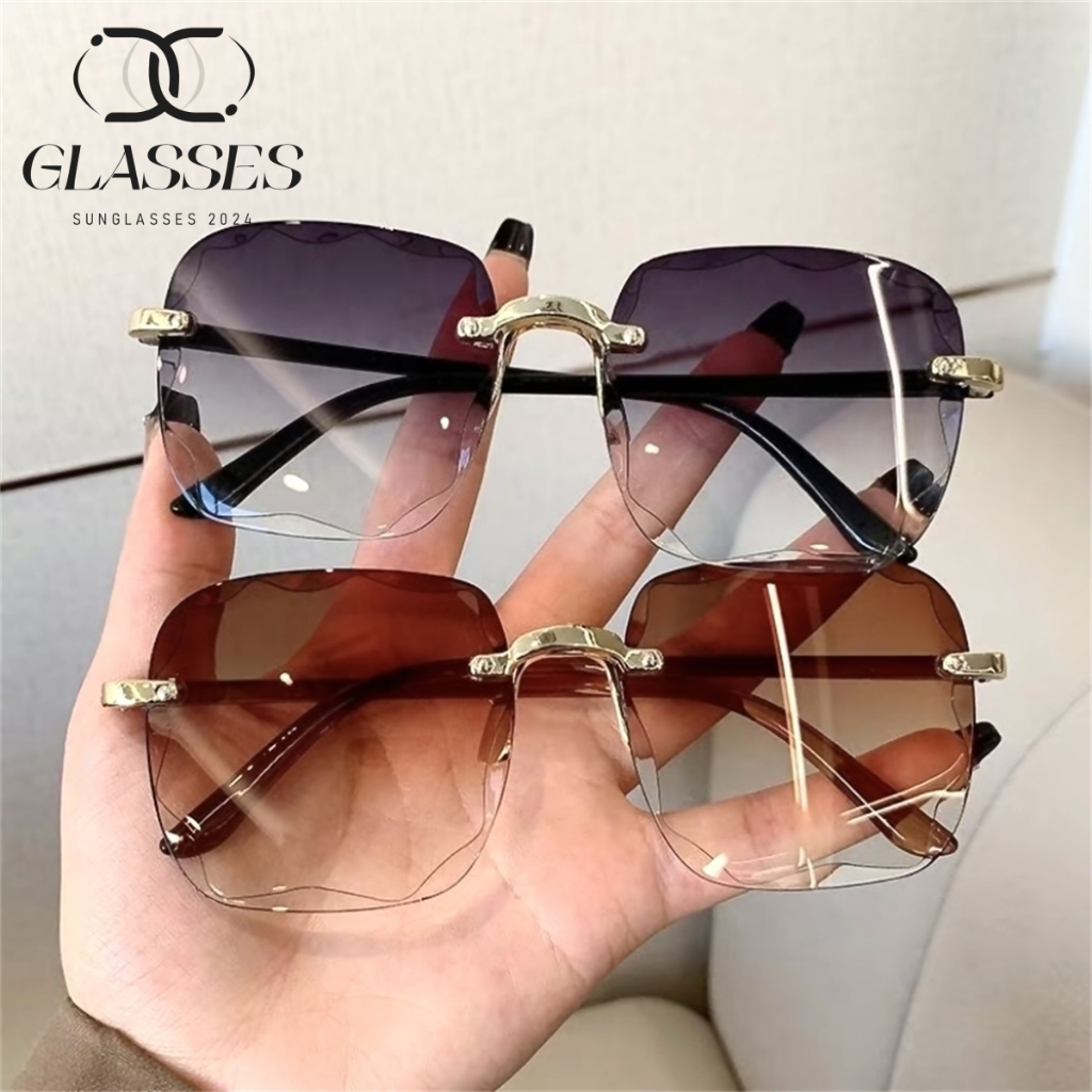 ใหม่ Retro แฟชั่น Square Gradient เลนส์ Rimless แว่นตากันแดดผู้หญิง