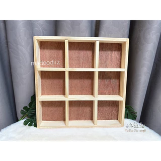 Madoodiiz ถาดไม้9ช่อง กล่องไม้ กะบะไม้ (ถาด9ช่อง) 30*30*4cm พร้อมส่ง