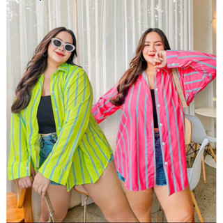 ✅เข้าเพิ่ม พร้อมส่งค่า /PF/เสื้อเชิ้ตลายริ้วสีนีออน สีแบบนี้…