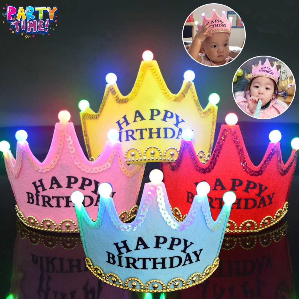 Big Party  เด็กและผู้ใหญ่สามารถสวมได้เป็นหมวกวันเกิดมีไฟ LED ใข้ในงานปาร์ตี้พร้อมมงกุฎเรืองแสงที่คาดผม