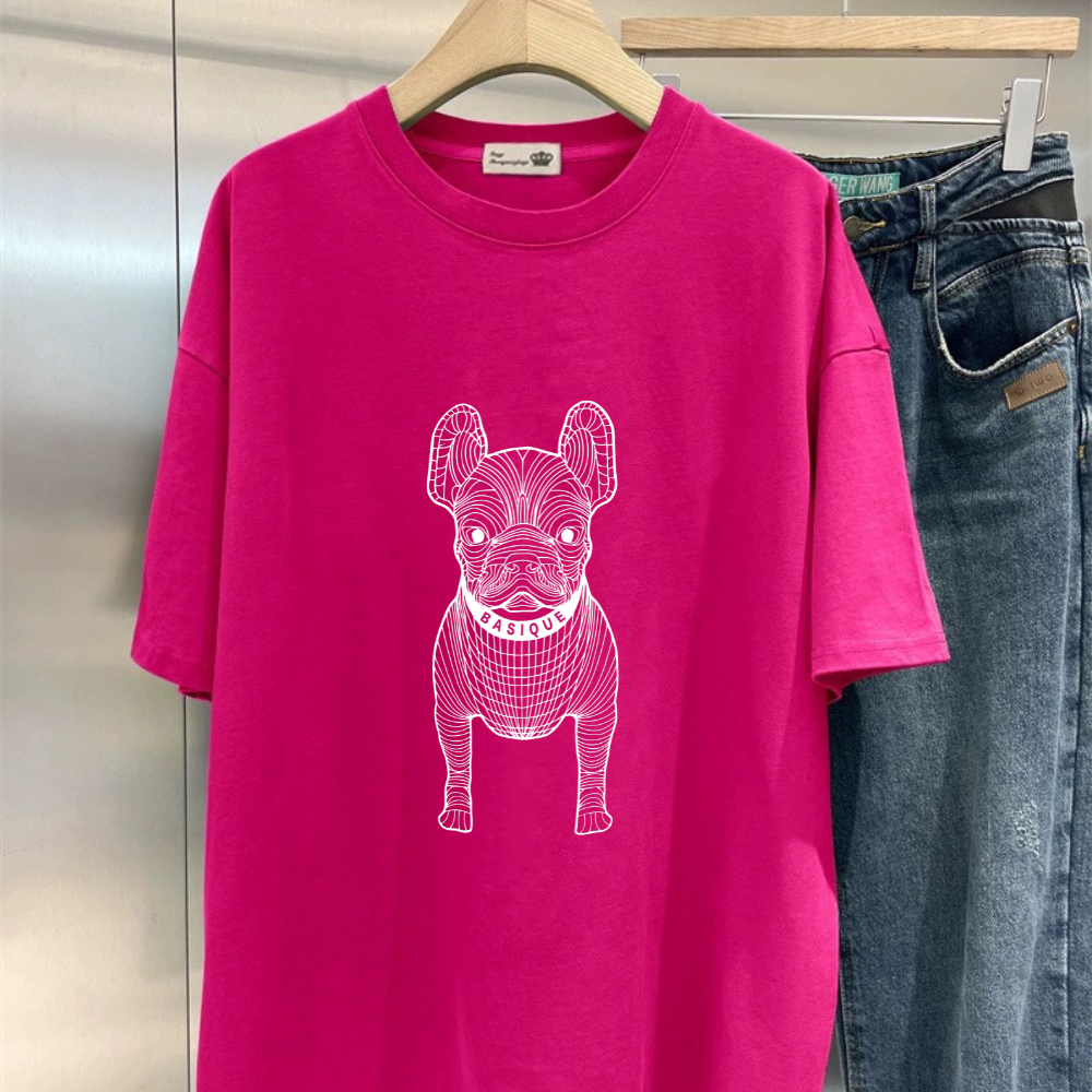 You-T [ส่งจากไทย]🌸Y2K เสื้อยืด Hotgirl ผ้าหนา คอตตอนพรีเมียม ไตล์เกาหลี สีชมพูเข้ม "DOG BASIQUE"