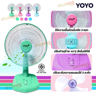 พัดลมตั้งโต๊ะ (ใบพัดใส) YOYO 12/14/16 นิ้ว สีพาสเทล (คละสี)