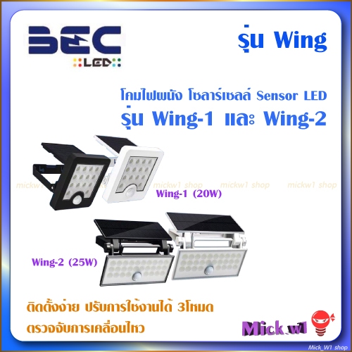 BEC โคมไฟผนังโซลาร์เซลล์ Sensor LED รุ่น WING-1 (20W) และ WING-2 (25W) แสงสีขาว