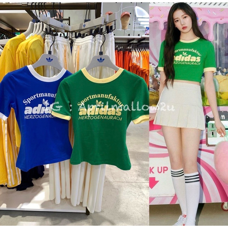 "Ads crop top" ยืดทรงครอปรุ่นใหม่ ชนช็อป น่ารักมากก ดีเทลตัดต่อสีทูโทน ที่ขอบคอและแขนเสื้อ ลายสกรีนแ