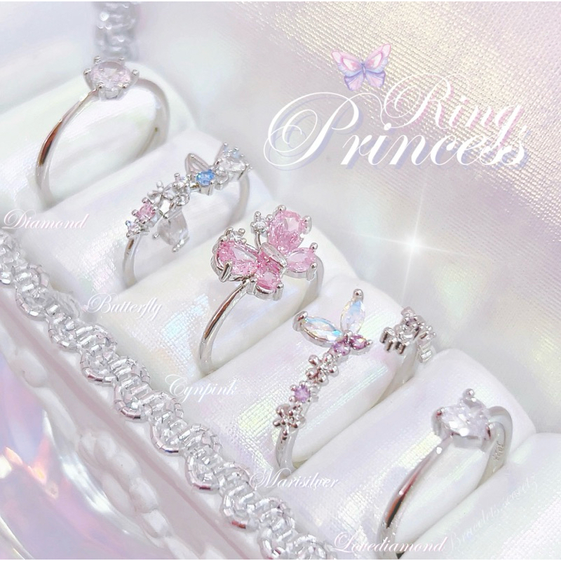 🎀 ลด80฿🪞🩷 โค้ดหน้าร้าน 🎀🩷 พร้อมส่ง 🧚‍♀️ Princess Rings 💗 มัดรวมแหวน คริสตัลสีรุ้ง เพชร ชุบทองคำขาว18