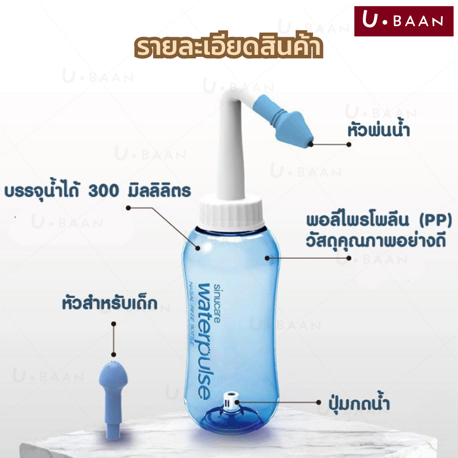 UBAAN  พร้อมส่ง  ที่ล้างจมูก ขวดล้างจมูก พร้อมผงเกลือ มีหัวเปลี่ยน ใช้งานง่าย ใช้ได้ทั้งเด็ก และผู้ใหญ่ (ขนาด 300 ml.) ราคา ถูกที่สุด ดีลบีเคเค แกลเลอรีภาพที่ 6