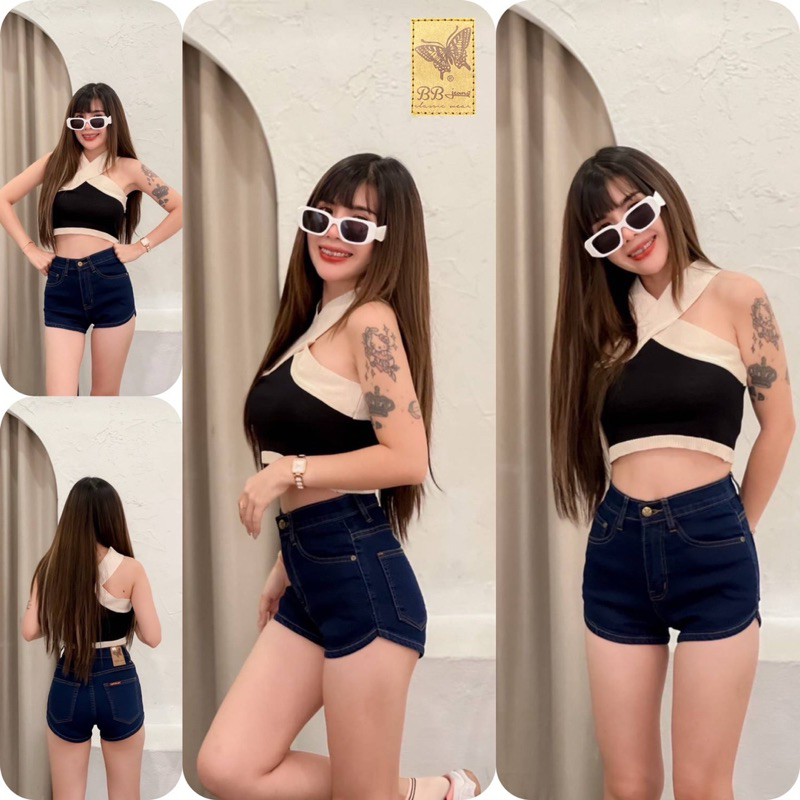 mnv_shop  กางเกงยีนส์ขาสั้นเอวสูงผ้ายืดแบบขาเว้าทรงสวยใส่เข้ารูป ราคา ถูกที่สุด ดีลบีเคเค แกลเลอรีภาพที่ 4
