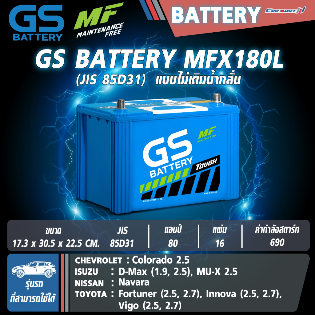 แท้ 100% แบตเตอรี่รถยนต์ GS BATTERY ขนาด 80 Ah-100 Ah [รถกะบะ] พร้อมใช้ แกะกล่องใช้งานได้ทันที