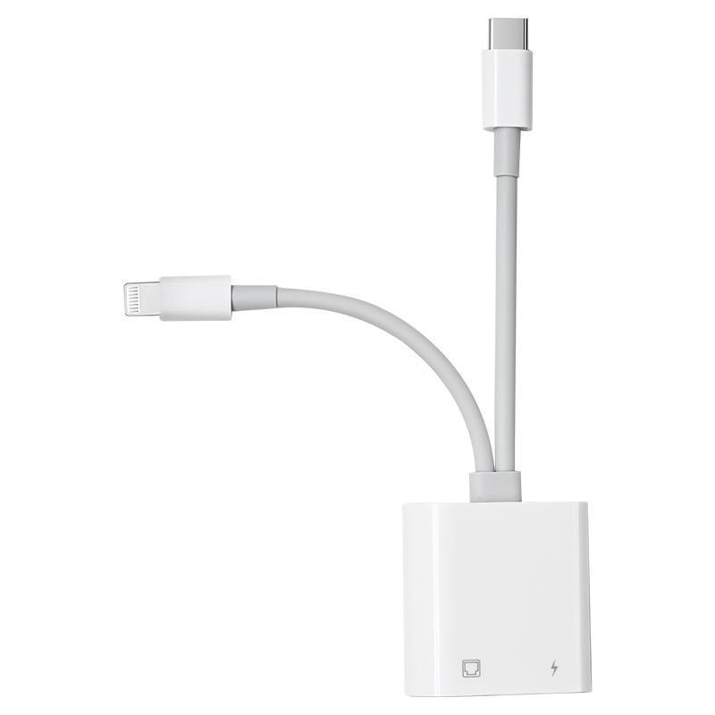 2 in 1 USB-C / Type-C + 8 Pin Male to RJ45 + 8 Pin Charging Female Interface Adapter