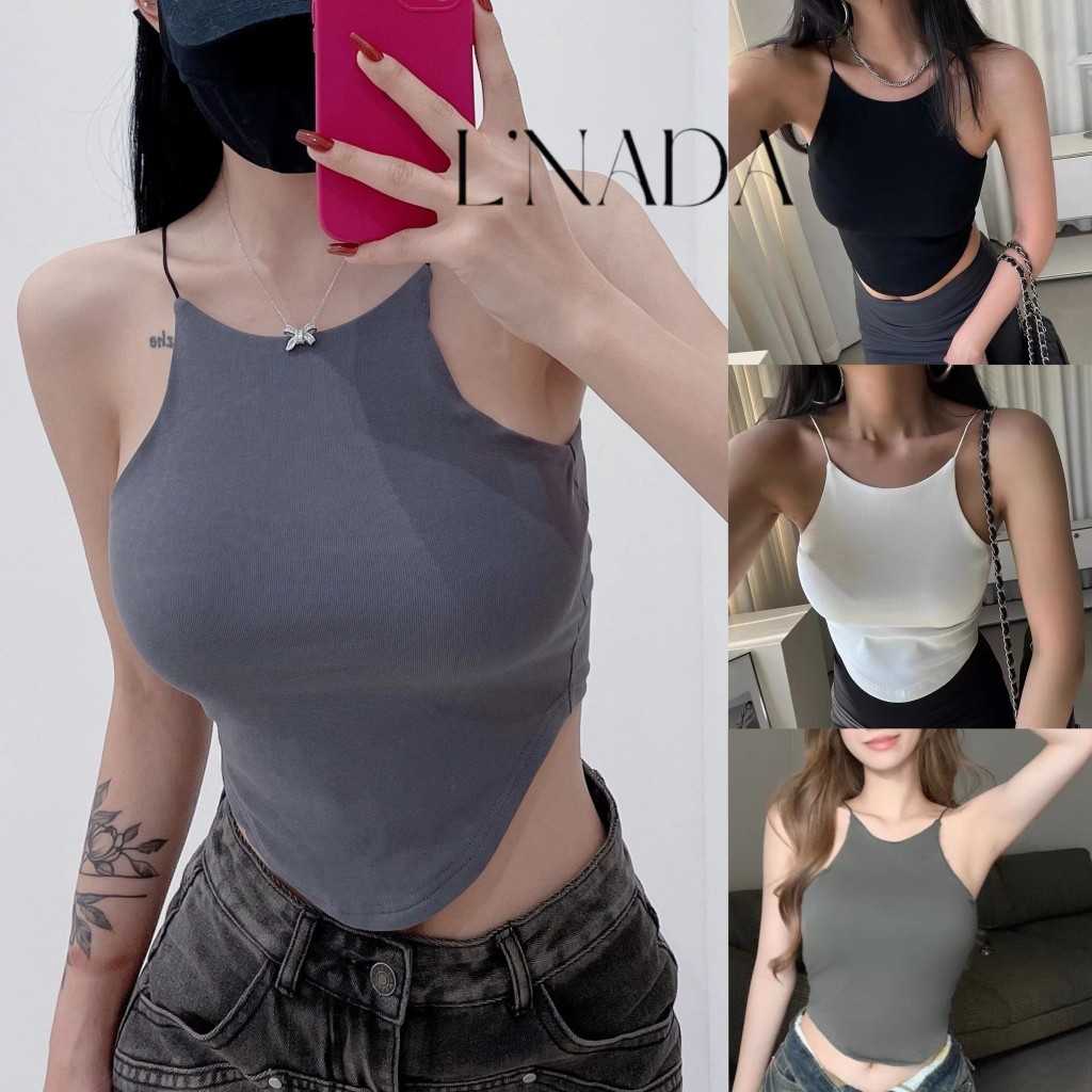 เสื้อครอปสายเดี่ยว ทรงยูใส่แล้วอกดูม (เสริมฟองน้ำในตัว )พร้อมส่งสําหรับผู้หญิง 2025