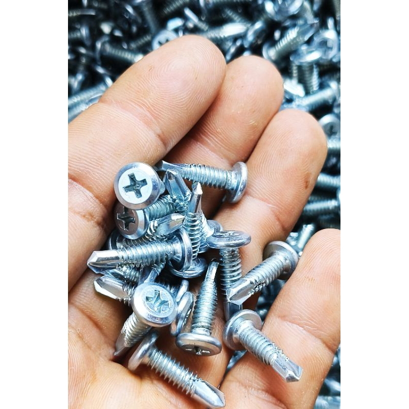 สกรูปลายสว่านหัวเวเฟอร์ชุบขาว(100ตัว)