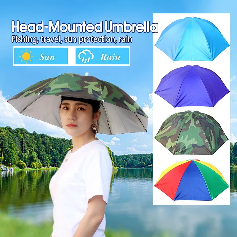หมวกร่มติดหัว ร่มหมวก กันแดด/ฝน กันuv100% หมวกร่มตกปลา 69cm ขนาดใหญ่ แข็งแรง กลางแจ้ง