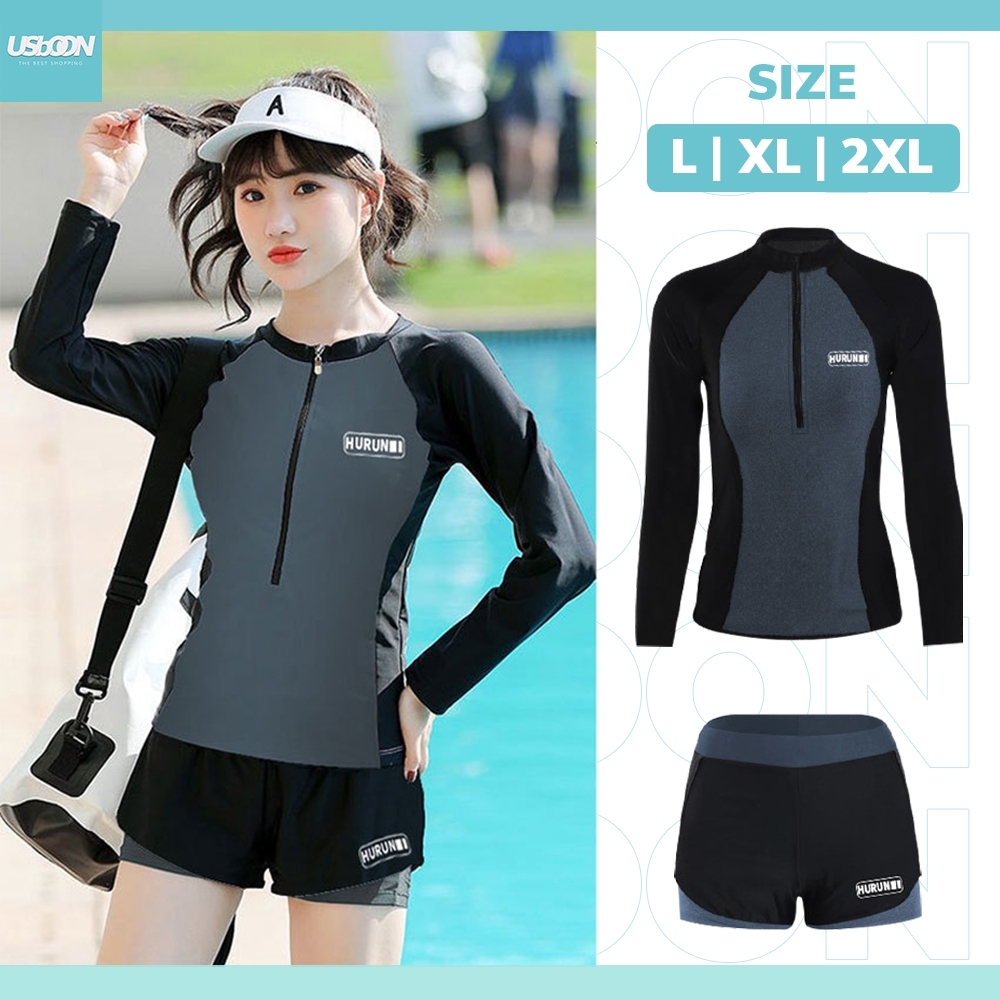 usboon ชุดดำน้ำ คู่รัก แบบแขนยาว กันUV ชุดว่ายน้ำ ผู้ชายและผู้หญิง