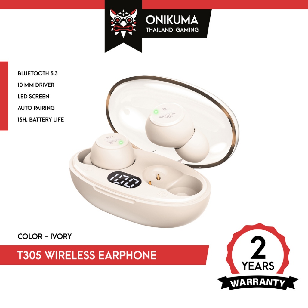 ONIKUMA T305 Wireless Earphone หูฟังไร้สายพร้อมเคสชาร์จ Bluetooth 5.3 จอ LED บอกสถานะแบต