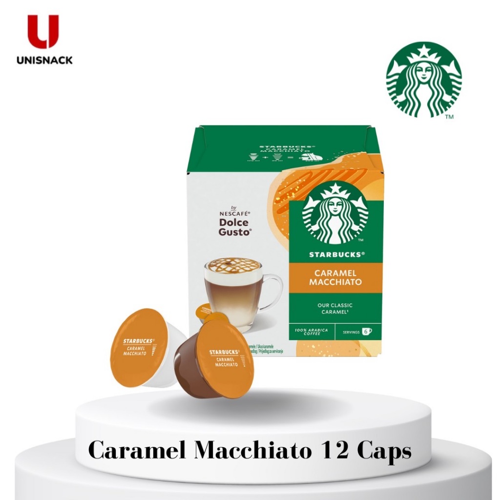 ลดล้างสต๊อกSTARBUCKS CARAMEL MACCHIATO สตาร์บัคส์ คาราเมล แมคคิอาโต้ STARBUCKS DOLCE GUSTO 12แคปซูล/กล่อง BBE:31/01/2025