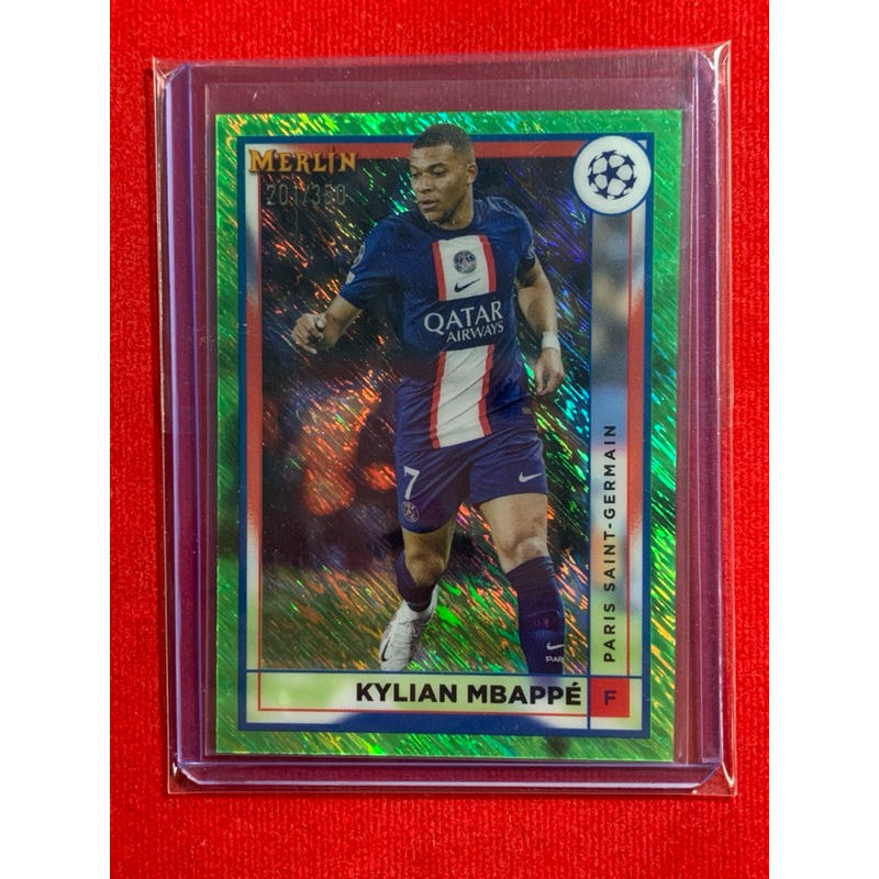 2022-23 Topps Chrome Merlin UEFA CC Kylian Mbappe #105 Green Shimmer 201/350