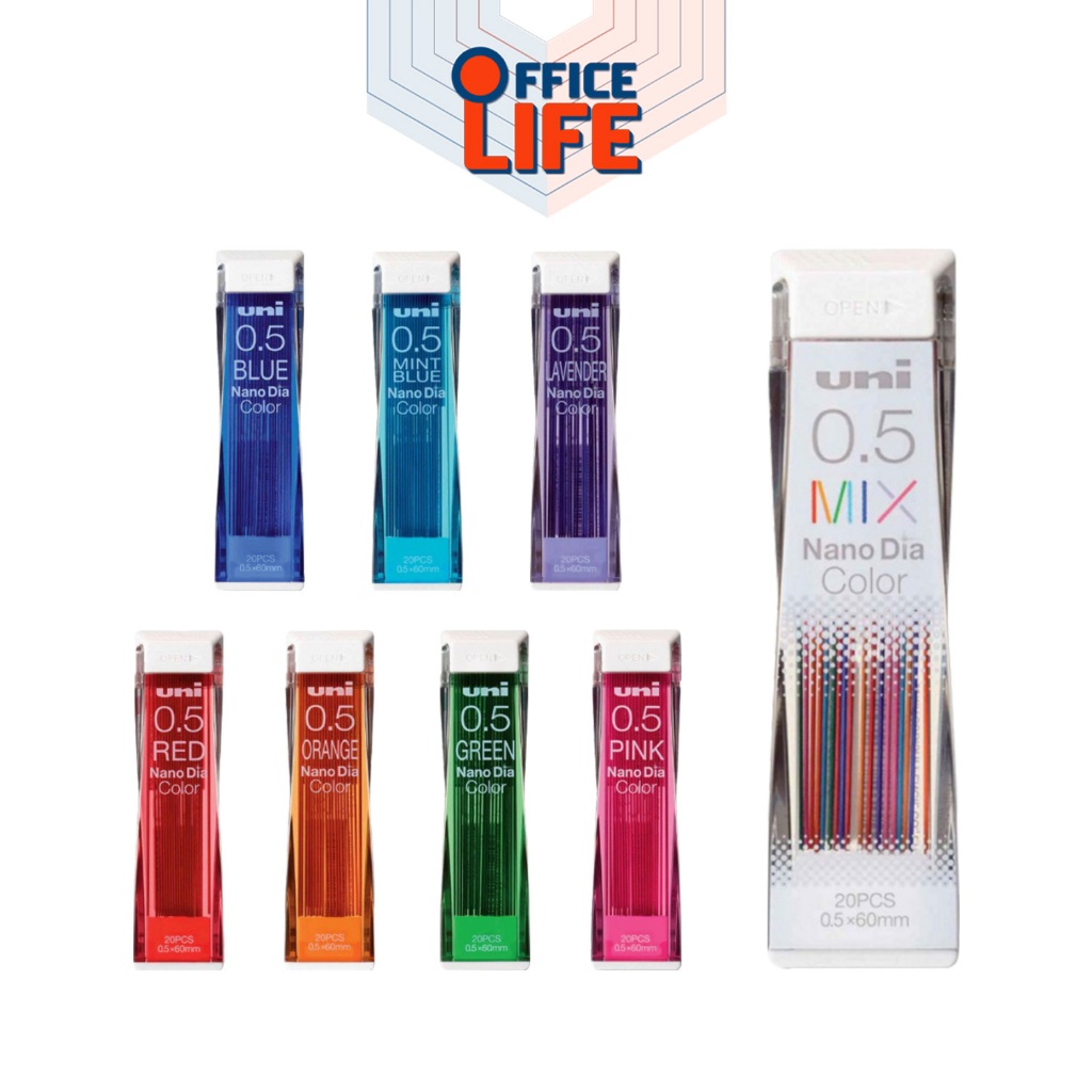 Uni (ยูนิ) ไส้ดินสอกด ไส้ดินสอกดสี รุ่น NANO DIA COLOR บรรจุ 20 ไส้ ขนาด 0.5 มม. ( 1 หลอด )
