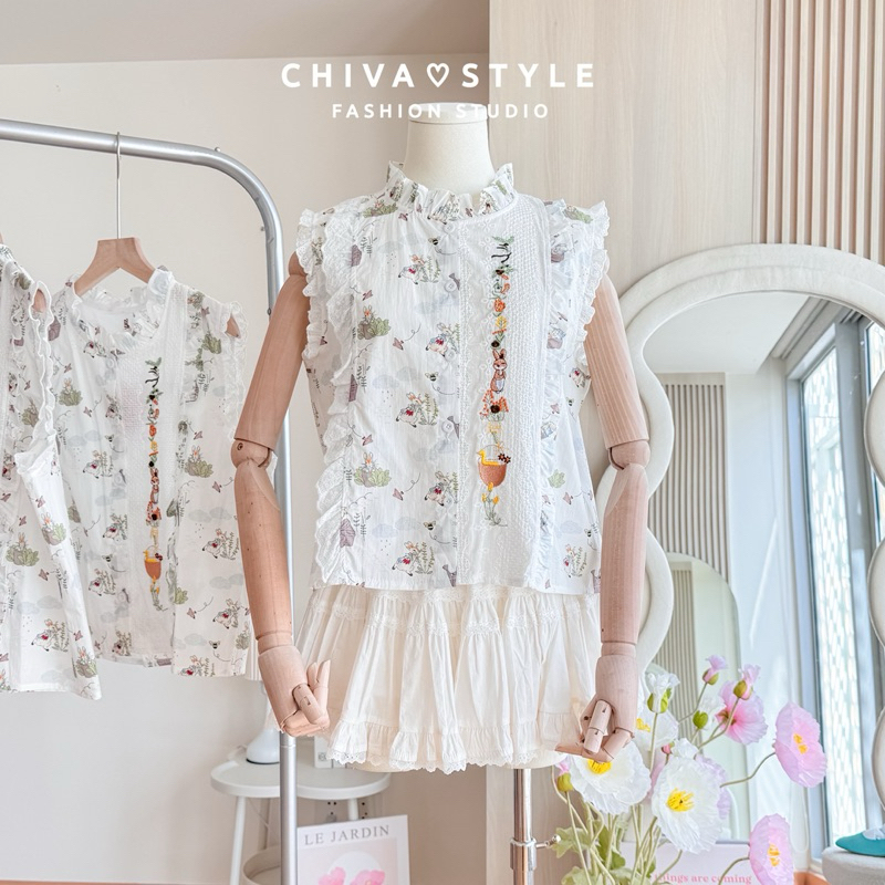 -𝐂𝐡𝐢𝐯𝐚- พร้อมส่ง‼️เสื้อแขนกุดคอปีน ปักลายกระต่าย