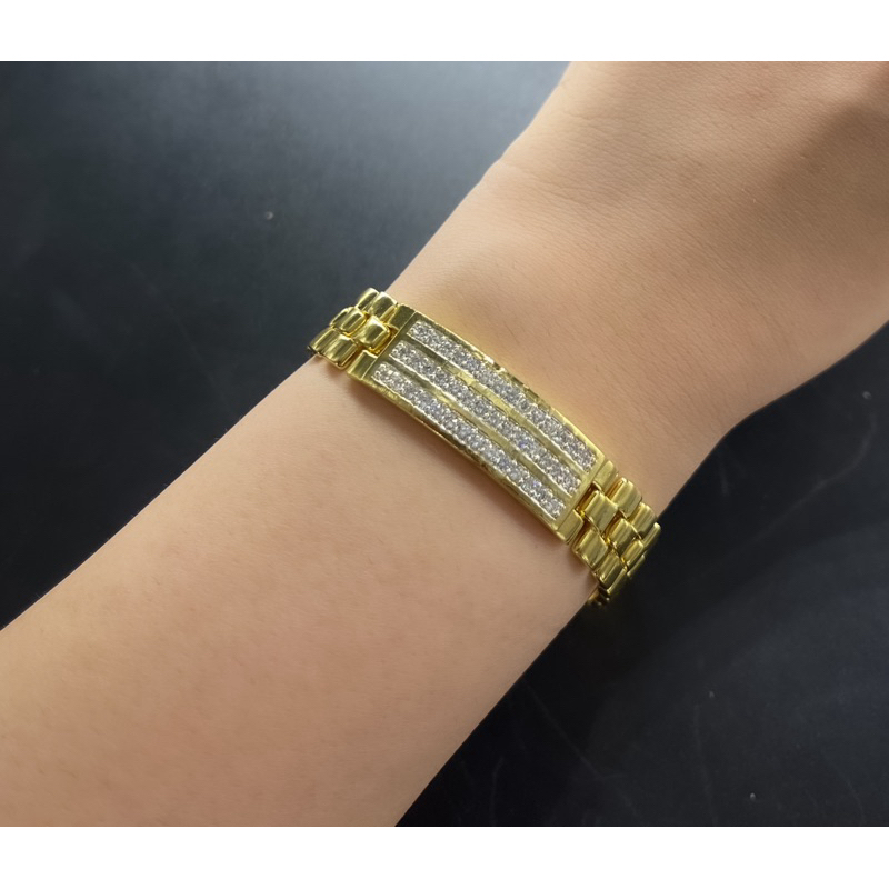 เลสข้อมือ3แถว ไซส์ข้อมือ15-19cm ใส่อาบน้ำได้ ไม่ดำ สายแบบนาฬิกา