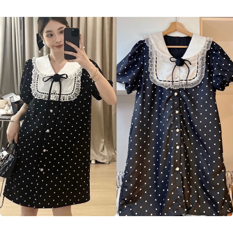 sirin studio เดรสเจนนี่ลายจุดโพกาดอทA70