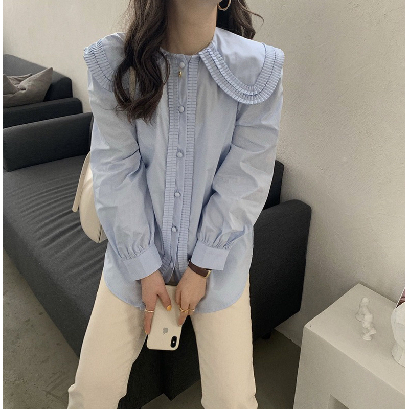 มาใหม่พร้อมส่ง เสื้อเชิ้ต doll collar shirt (blue/ white)