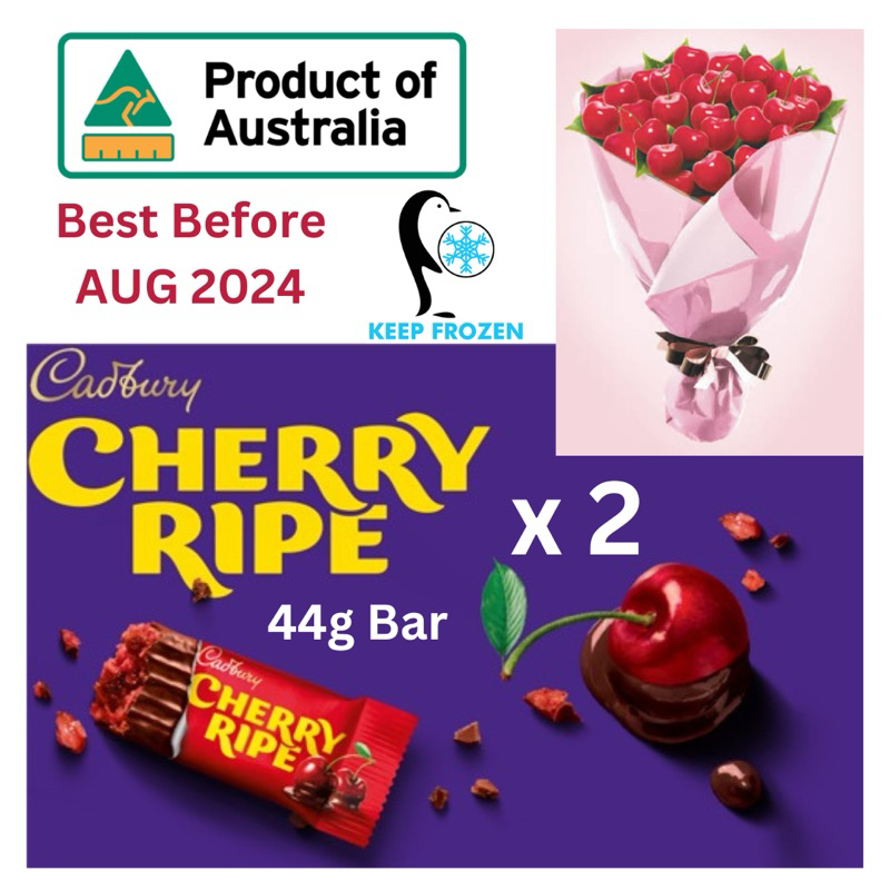 Cadbury Cherry Ripe 44g Bar x 2 (Best Before SEP 2024)