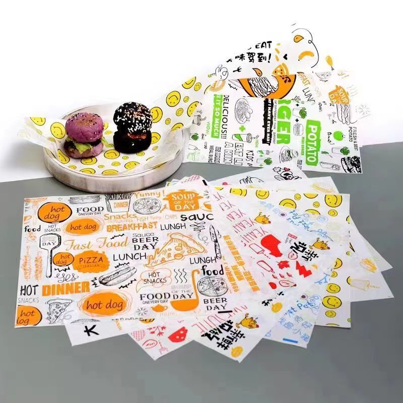 พร้อมจัดส่ง🚛กระดาษห่อเบอร์เกอร์ (100ใบ/แพ็ค) ห่อแซนวิช ห่ออาหาร และรองอาหาร ขนาด 28.5×29.5 ซม. Food grade