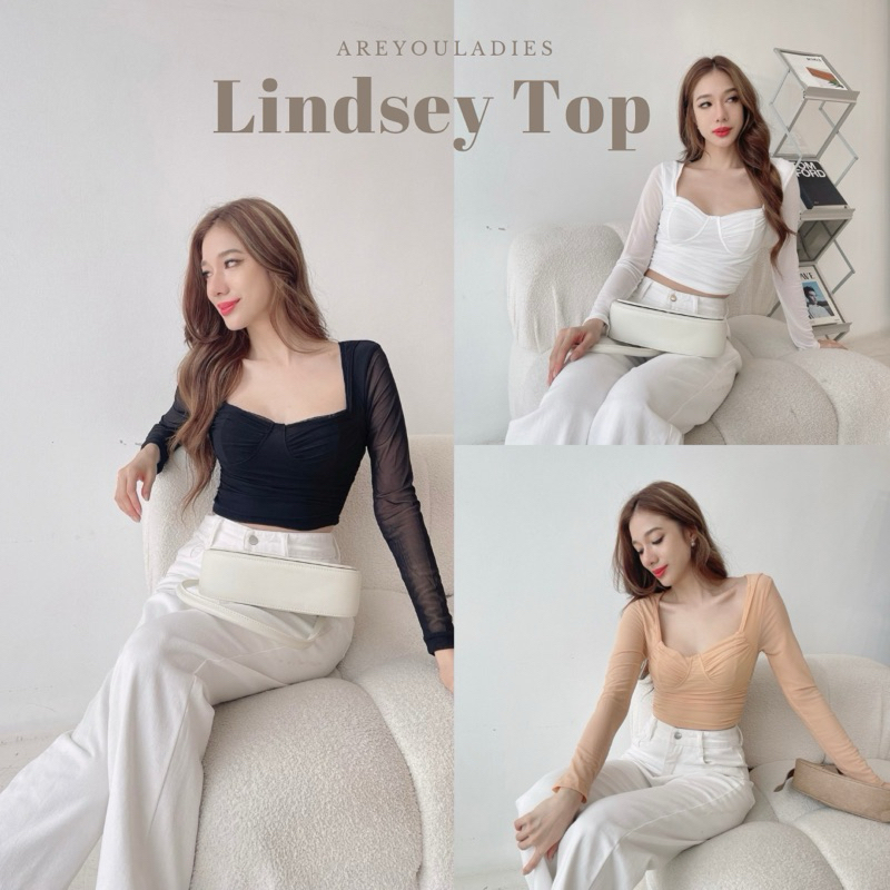 NO.453 LINDSEY TOP เสื้อครอปแขนยาวผ้ามุงซีทรู