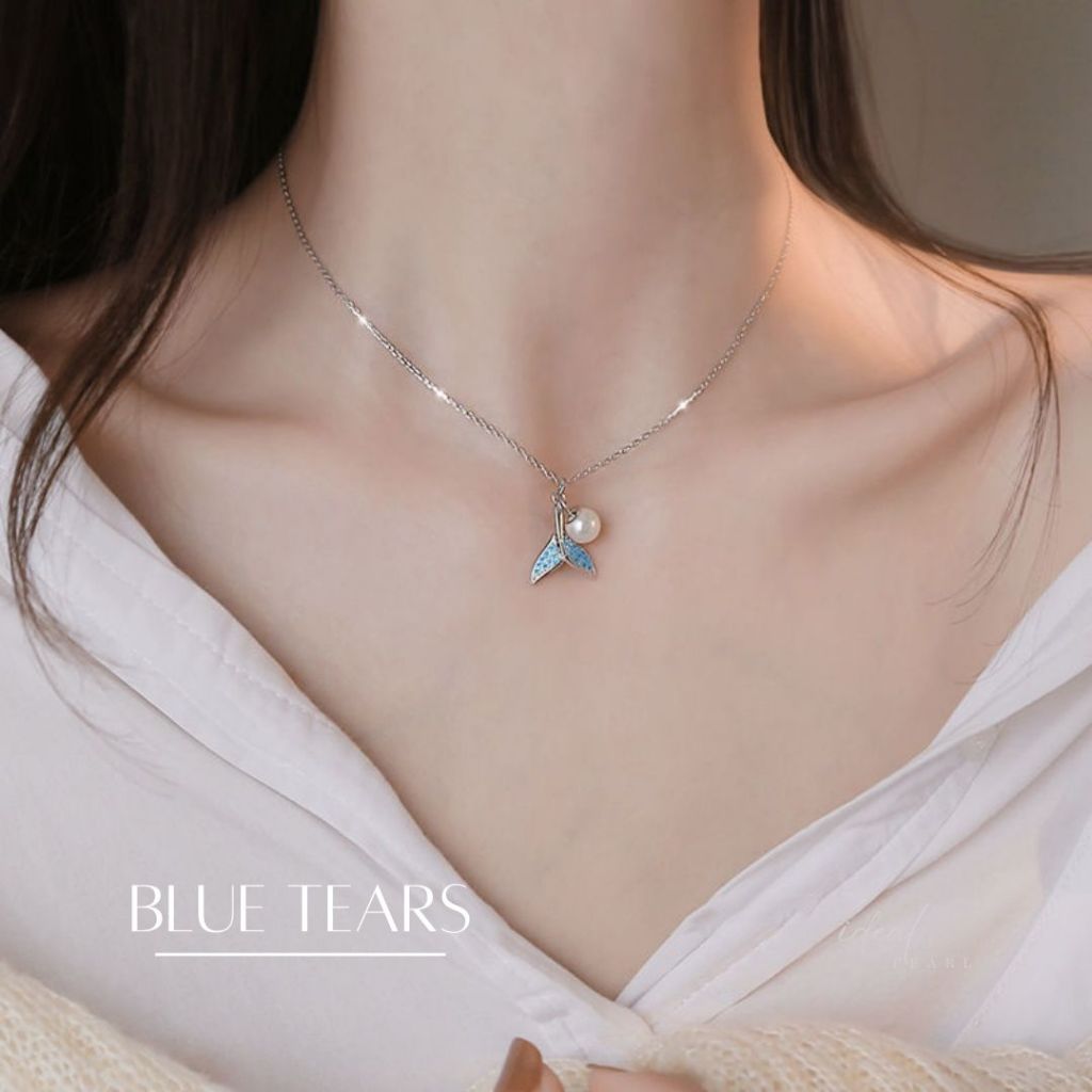 iDEAL สร้อยคอจี้ Blue Tears จี้มุก สร้อยมุก สร้อยเงินแท้ ดีไซน์เก๋ๆ สร้อยคอไข่มุก สร้อยคอมุกเมอร์เมด