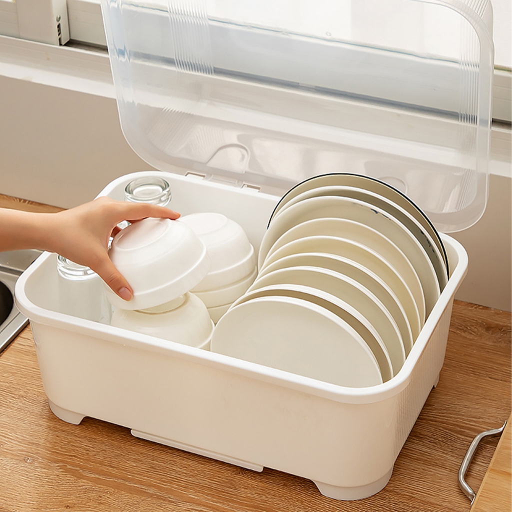 ที่คว่ำจานมีฝาปิด ที่เก็บจาน Dish rack ฝาปิดที่แน่น กันฝุ่นละออง และกันแมลง  Alechaung coffee - รูปที่ 5