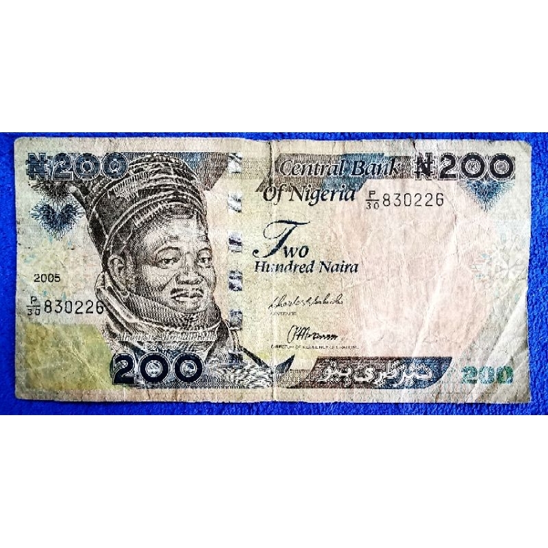 แบงก์​ไนจีเรีย​ Nigeria, 200 Naira, (รุ่น​เก่า)​, B1292T, ใช้แล้ว