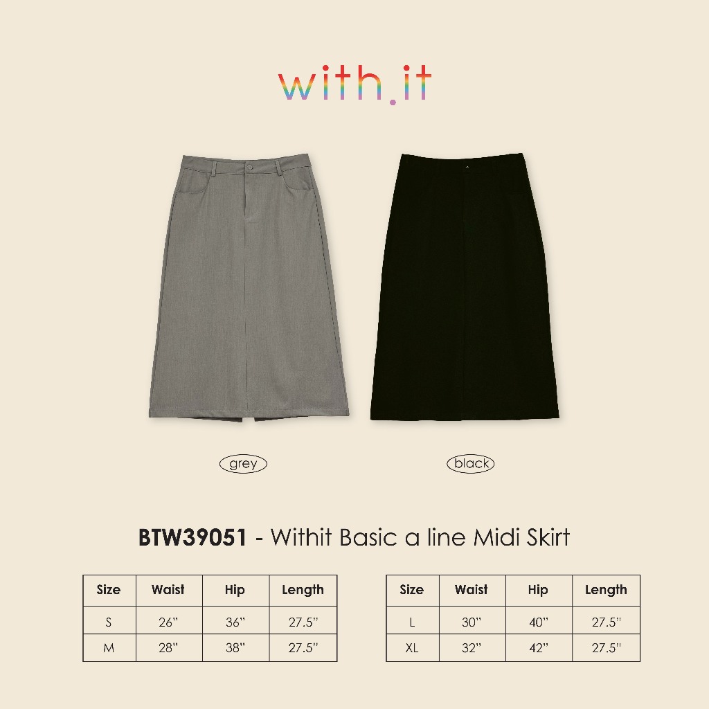 ลด 75.- พิมพ์ WTSD12 with.it.store - BTW39051 basic A line midi skirt