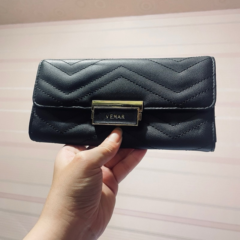 VEMAR กระเป๋าสตางค์ผู้หญิง หนังเทียมสีดำสวยหรู ของแท้💯