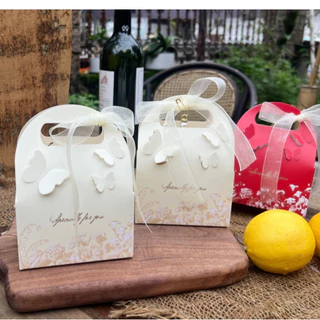 🌷Box🌷กล่องของขวัญ ผีเสื้อ 3มิติ ผูกโบว์ กล่องใส่ขนม ของชำร่วยงานแต่งงาน พร้อมส่ง