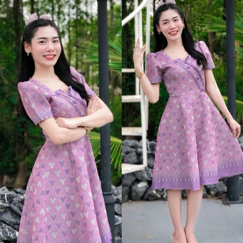เดรสผ้าทอลายทูโทน อัดซับในผ้ากาวทั้งชุด ระบายตัดเย็บเป็นที่ติดกับชุดค่ะสวยลงตัวที่สุดค่ะ กระโปรงทรงย้วย 8 ชิ้นค่ะ