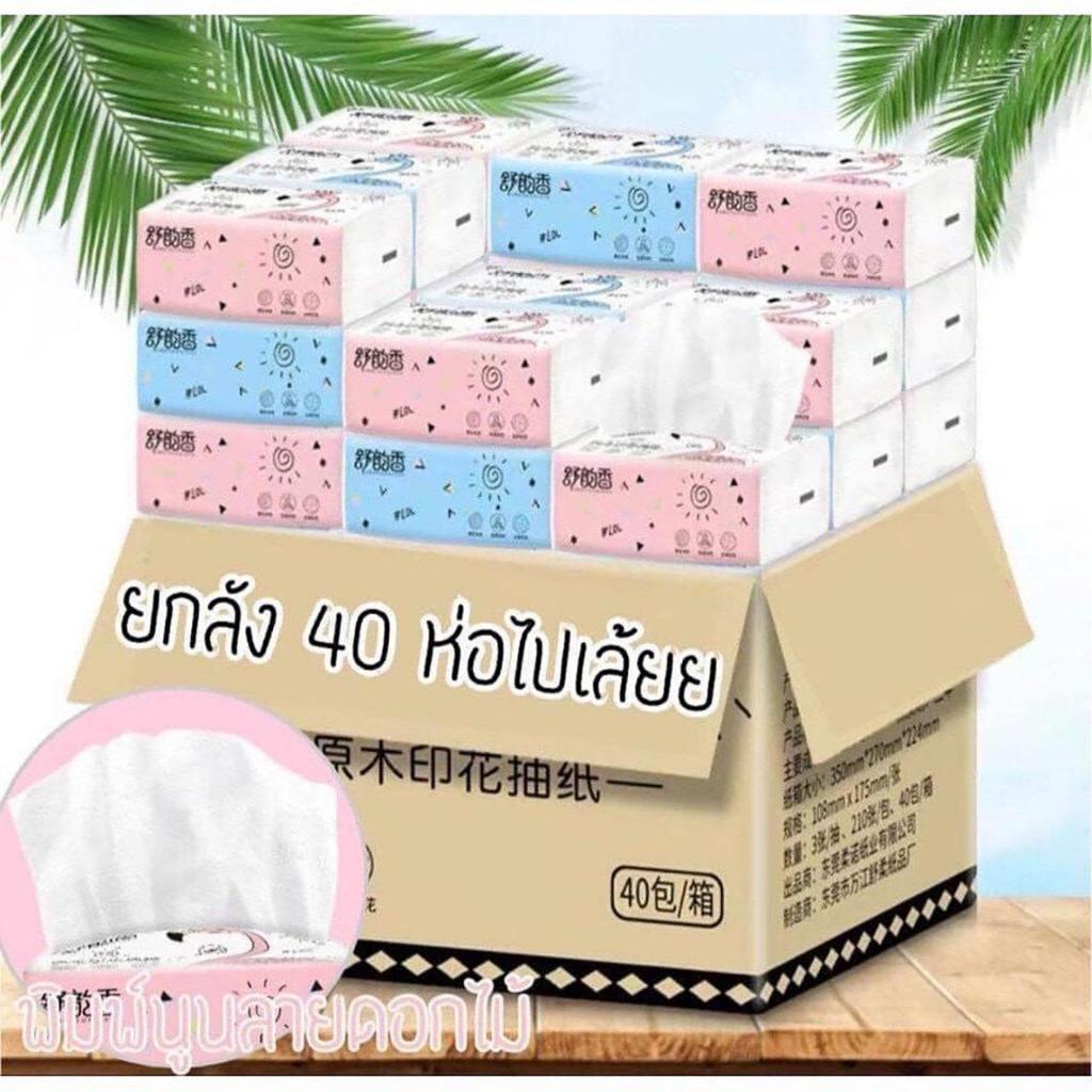 พร้อมส่ง กระดาษทิชชู่ (1ลังมี40ห่อ)  ไร้ฝุ่น ไม่เป็นขุย นกฟลามิงโก้*3
